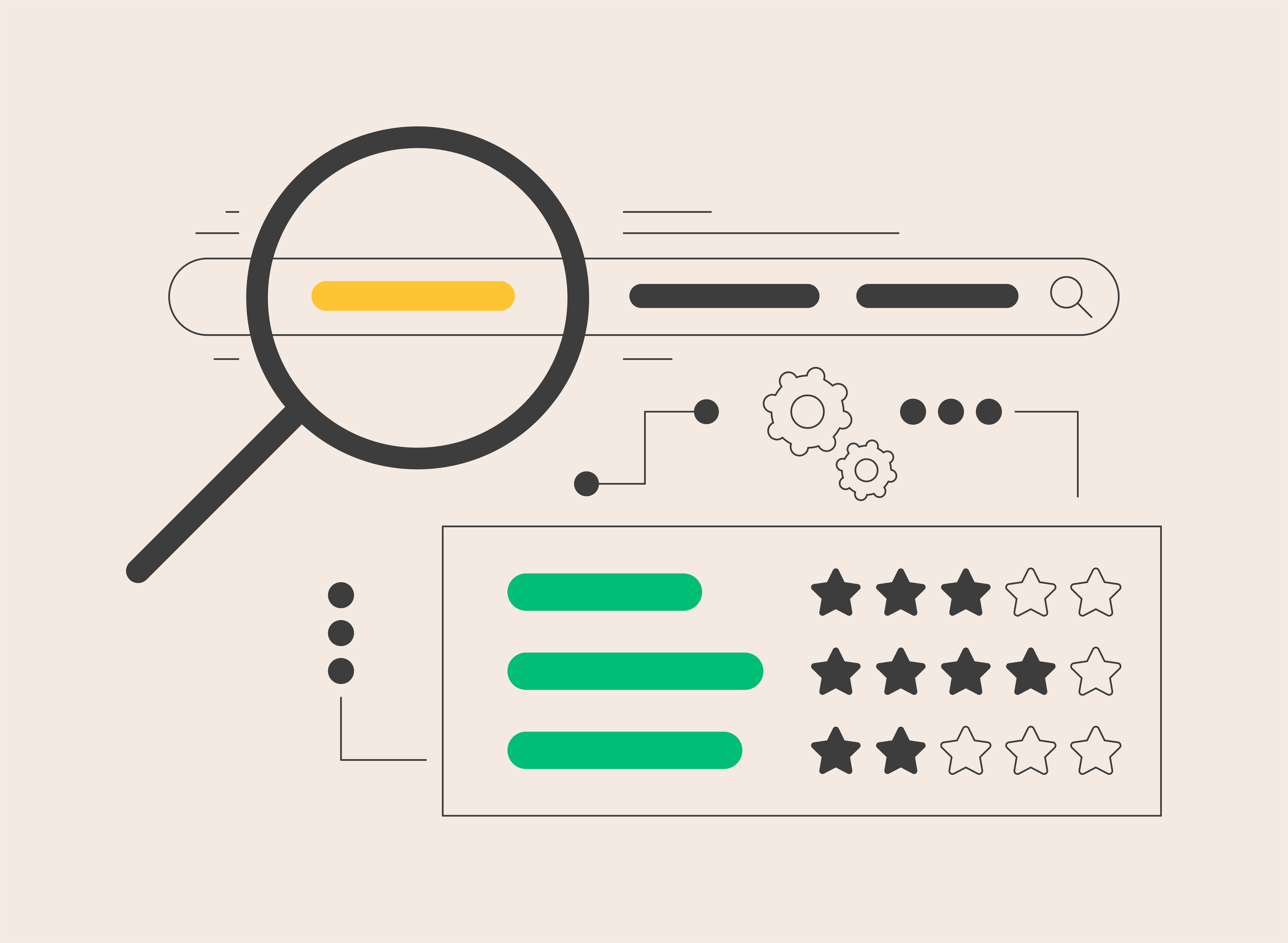 Search magnifier reviewing starred questions and answers on a list