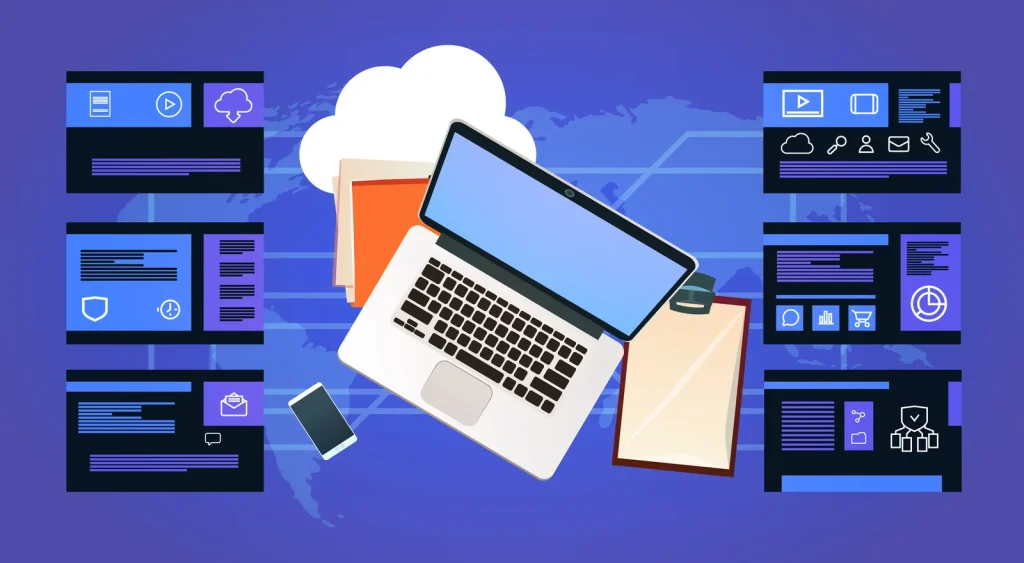 Cloud dashboard devices isometric purple