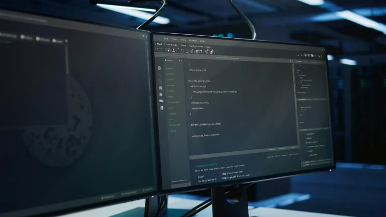 Code on screen dark monitor