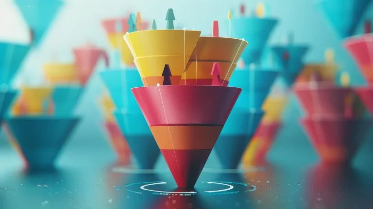 Conversion funnel 3d orange teal bars