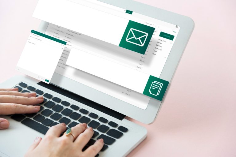 Email inbox laptop pink
